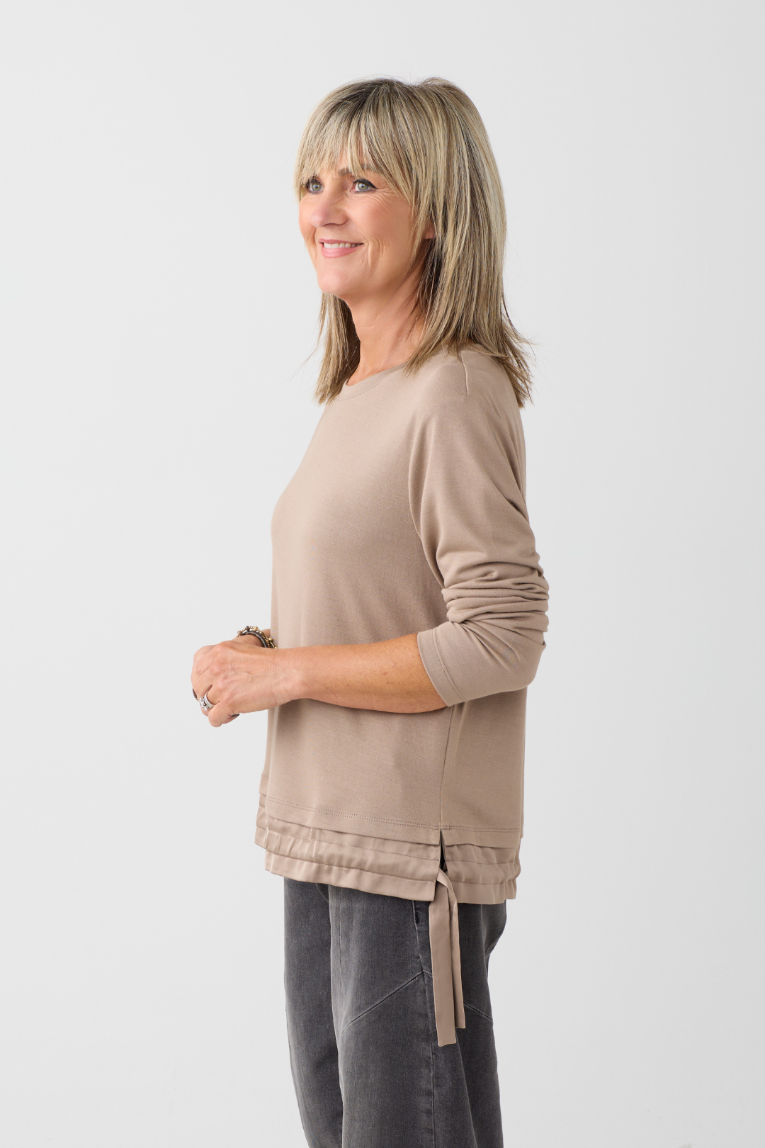 Margittes Biscuit Long Sleeve Drawstring Top