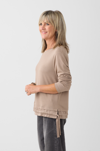 Margittes Biscuit Long Sleeve Drawstring Top