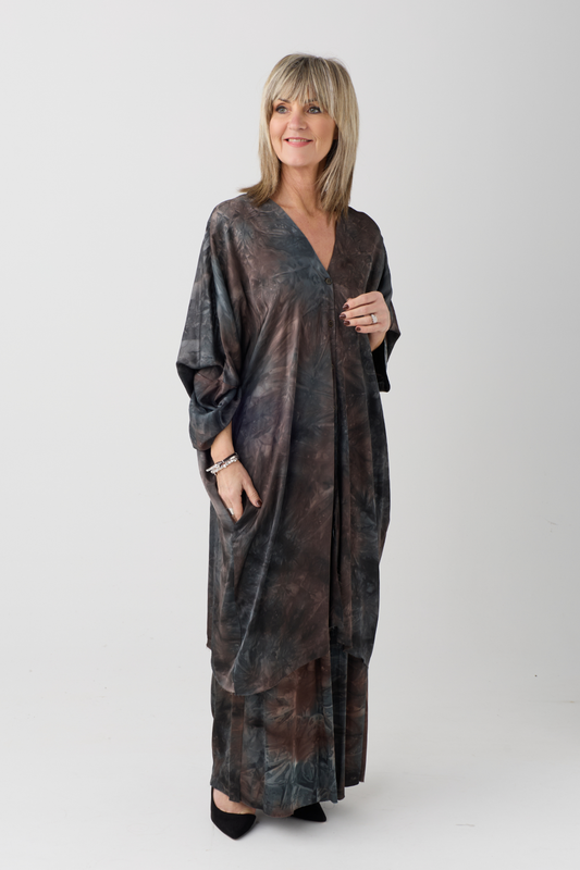 Sanctamuerte Bengal Brown Batwing Shirt Dress