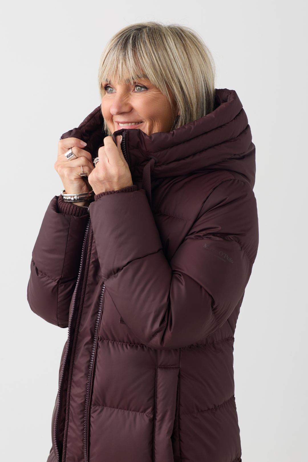 Marc O'Polo Black Cherry Hooded Longline Coat