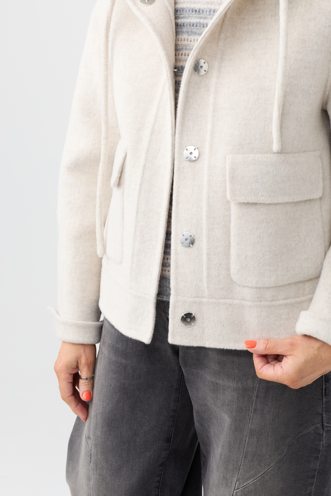 Milano Cream Melange Hooded Jacket