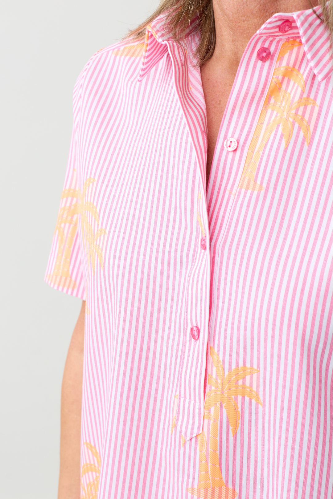 Milano Pink Stripe/ Neon Palm Tree Shirt Dress