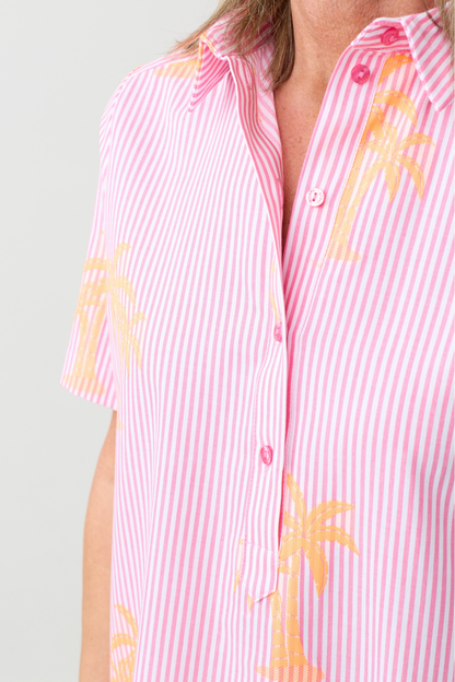 Milano Pink Stripe/ Neon Palm Tree Shirt Dress