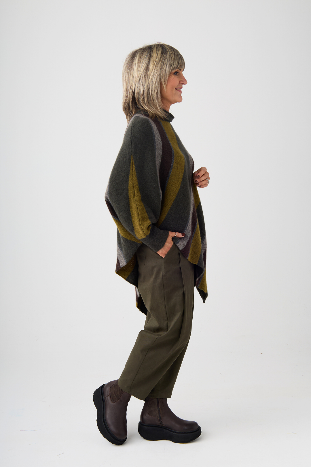 el2 Dark Green Stripe Asymmetric Hem Jumper