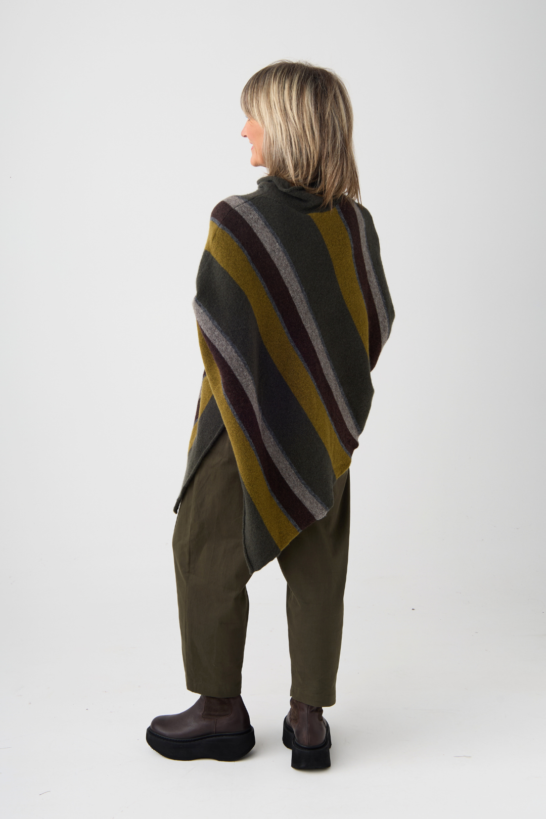el2 Dark Green Stripe Asymmetric Hem Jumper