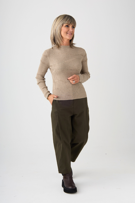 el2 Oatmeal Ribbed Detail Long Sleeve Top