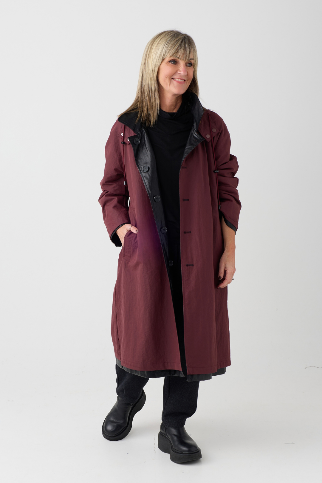 el2 Black/Wine Reversible Trench Coat 6024