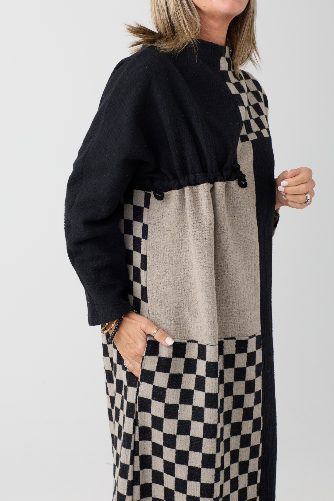 My Soul Sand/Black Check Crincle Dress 5052