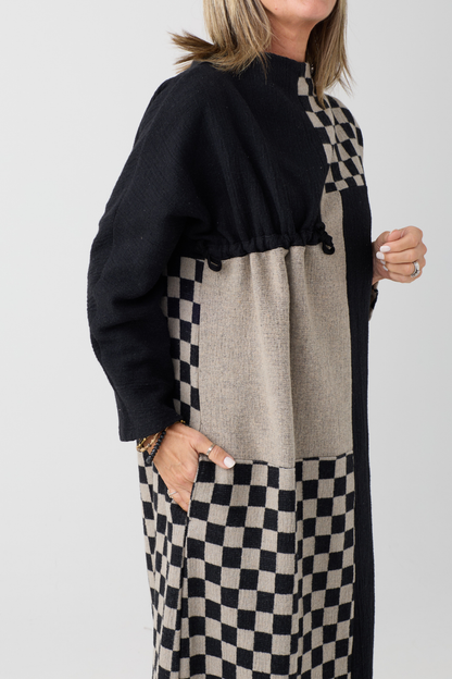 My Soul Sand/Black Check Crincle Dress 5052