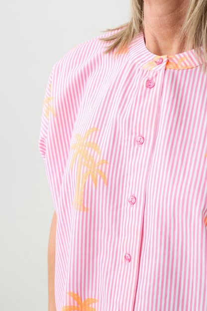 Milano Pink Stripe/ Neon Palm Tree Blouse