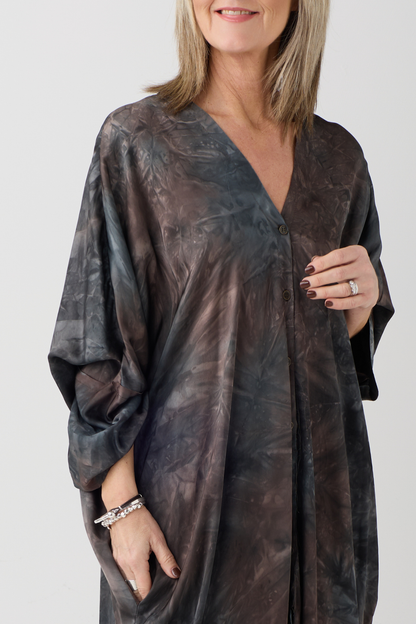 Sanctamuerte Bengal Brown Batwing Shirt Dress