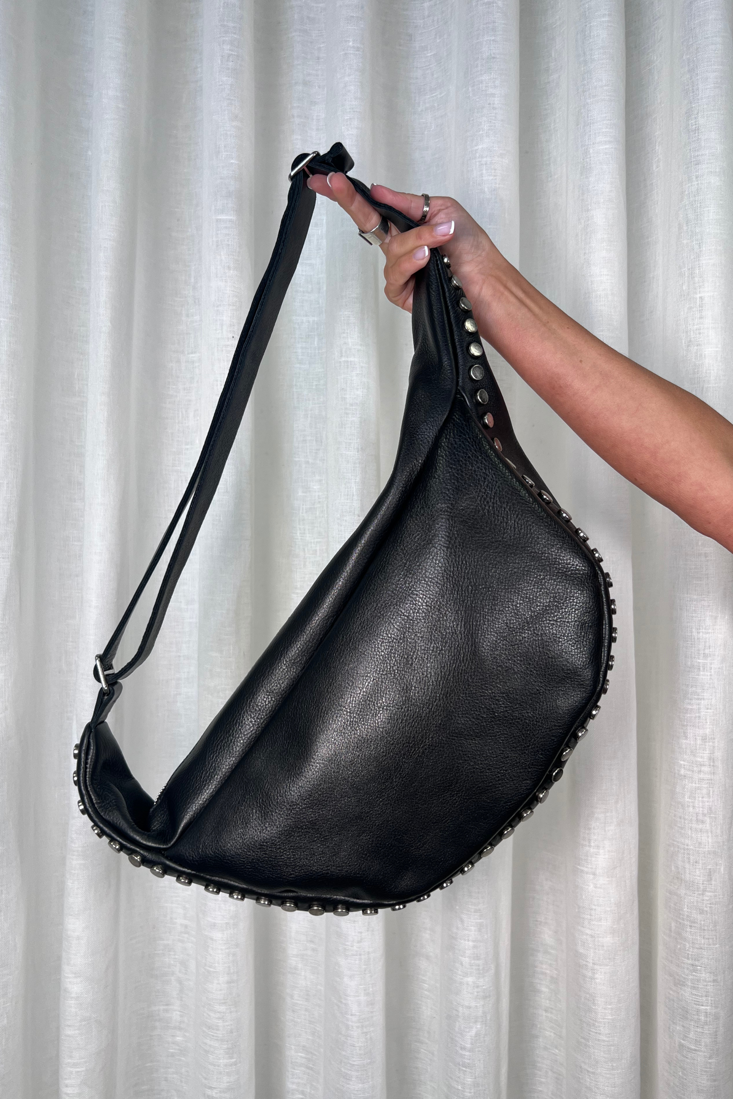 BB Bowie Black Hobo Bag wIth Stud Detail