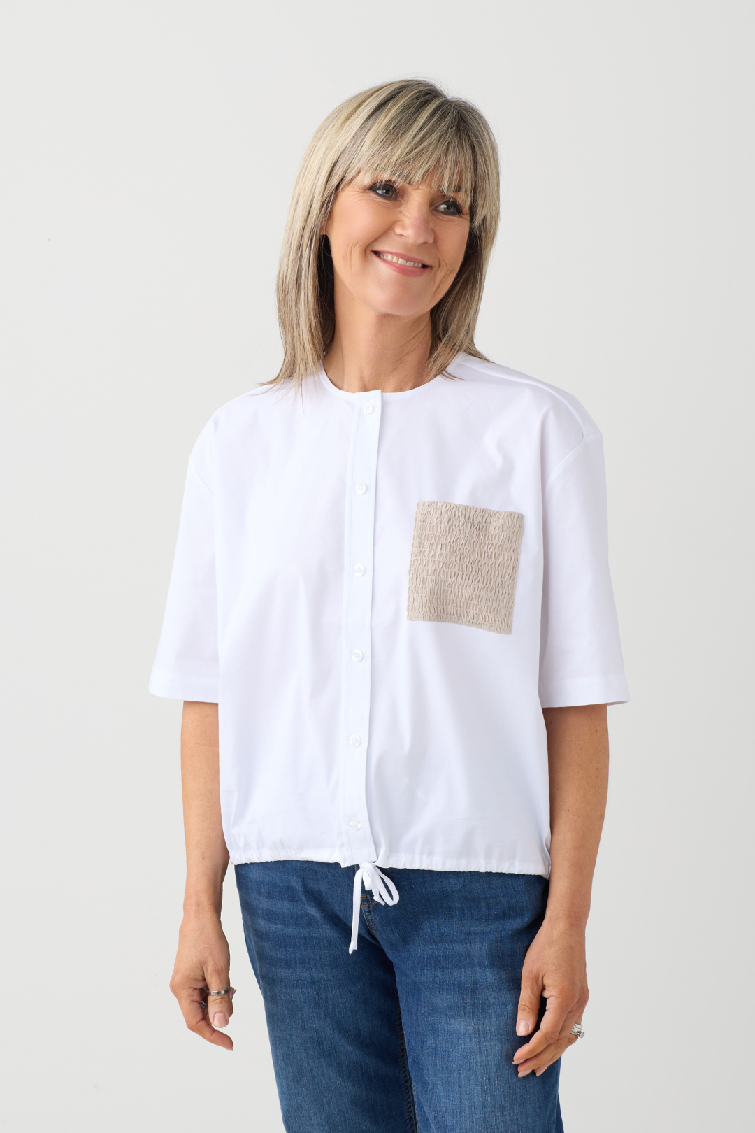 Margittes White/Taupe Pocket Blouse