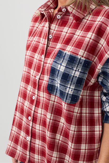 TSP Red/Navy Checked/Rhinestone Shirt