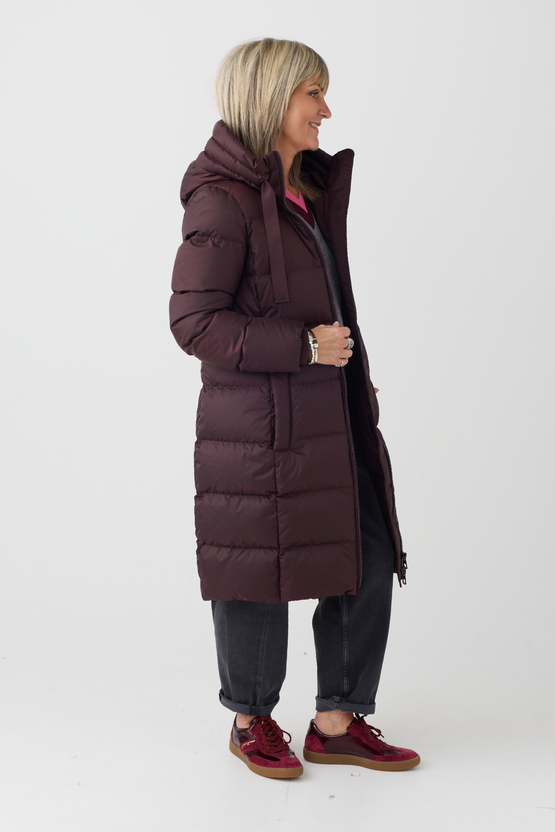 Marc O'Polo Black Cherry Hooded Longline Coat