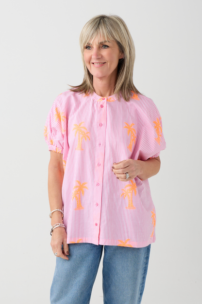 Milano Pink Stripe/ Neon Palm Tree Blouse