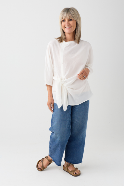 el2 White Asymmetric Blouse 1029