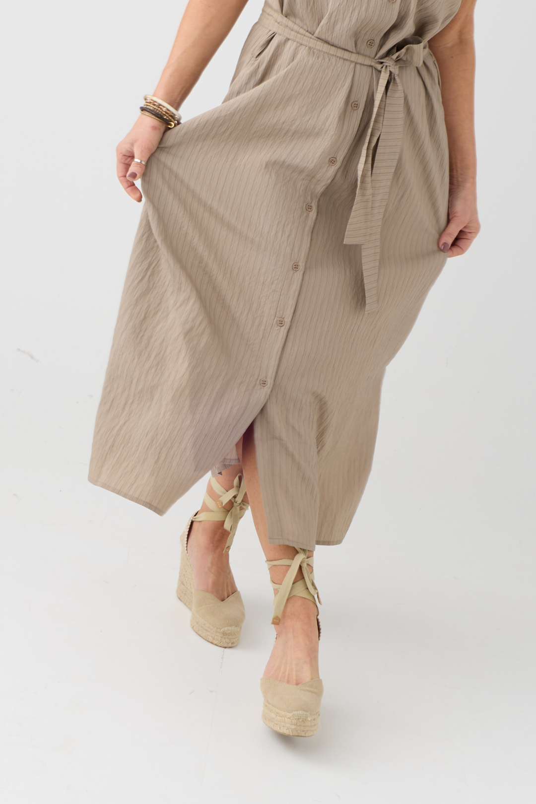 Humility BRITANY Taupe Stripe Sleeveless Dress