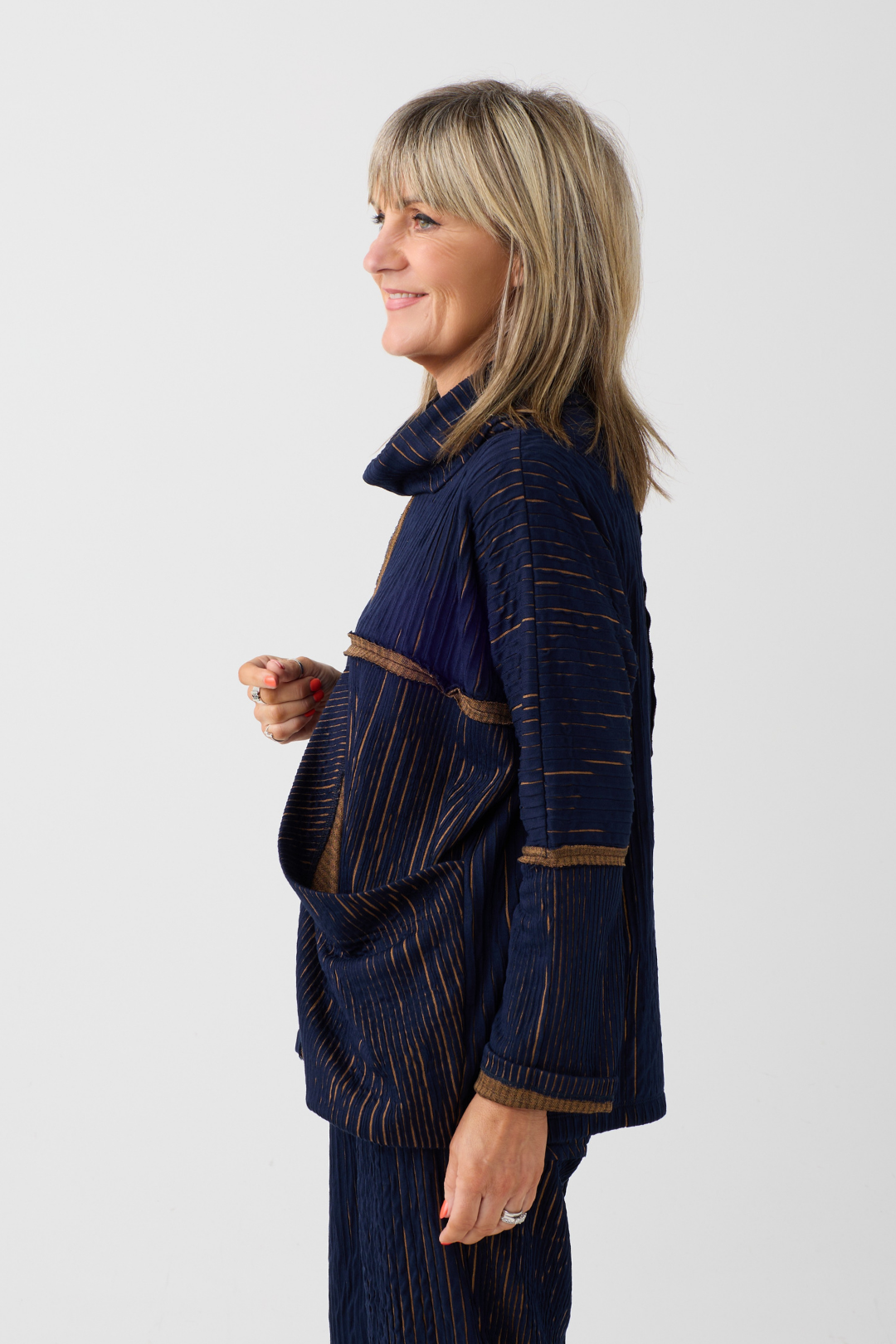 Ozai n Ku Blue/Mustard Cowl Neck Top 077