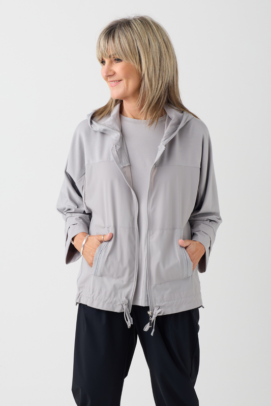 Naya Taupe/Black Stitching Hooded Jacket