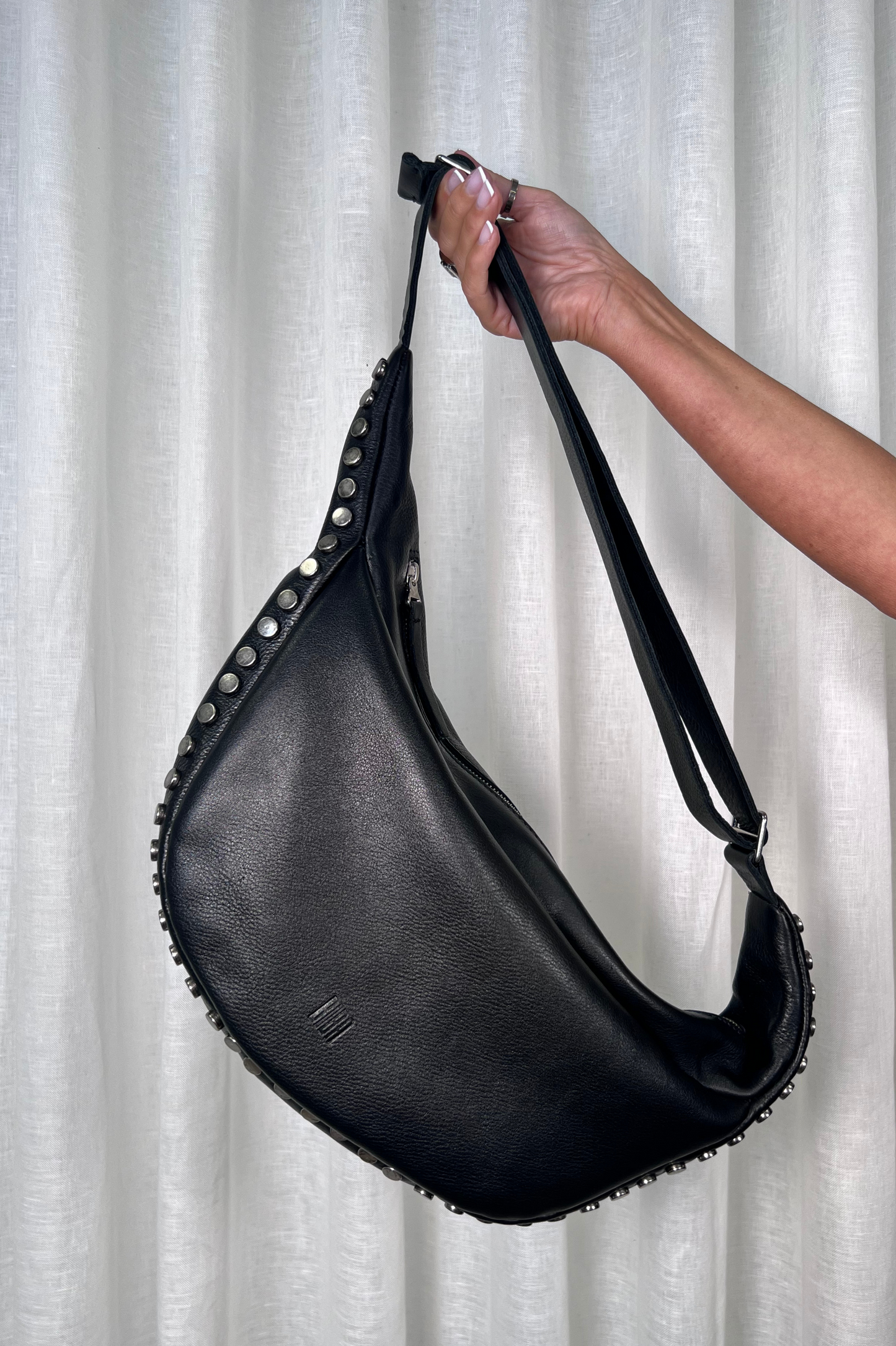 BB Bowie Black Hobo Bag wIth Stud Detail