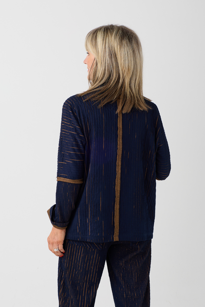Ozai n Ku Blue/Mustard Cowl Neck Top 077