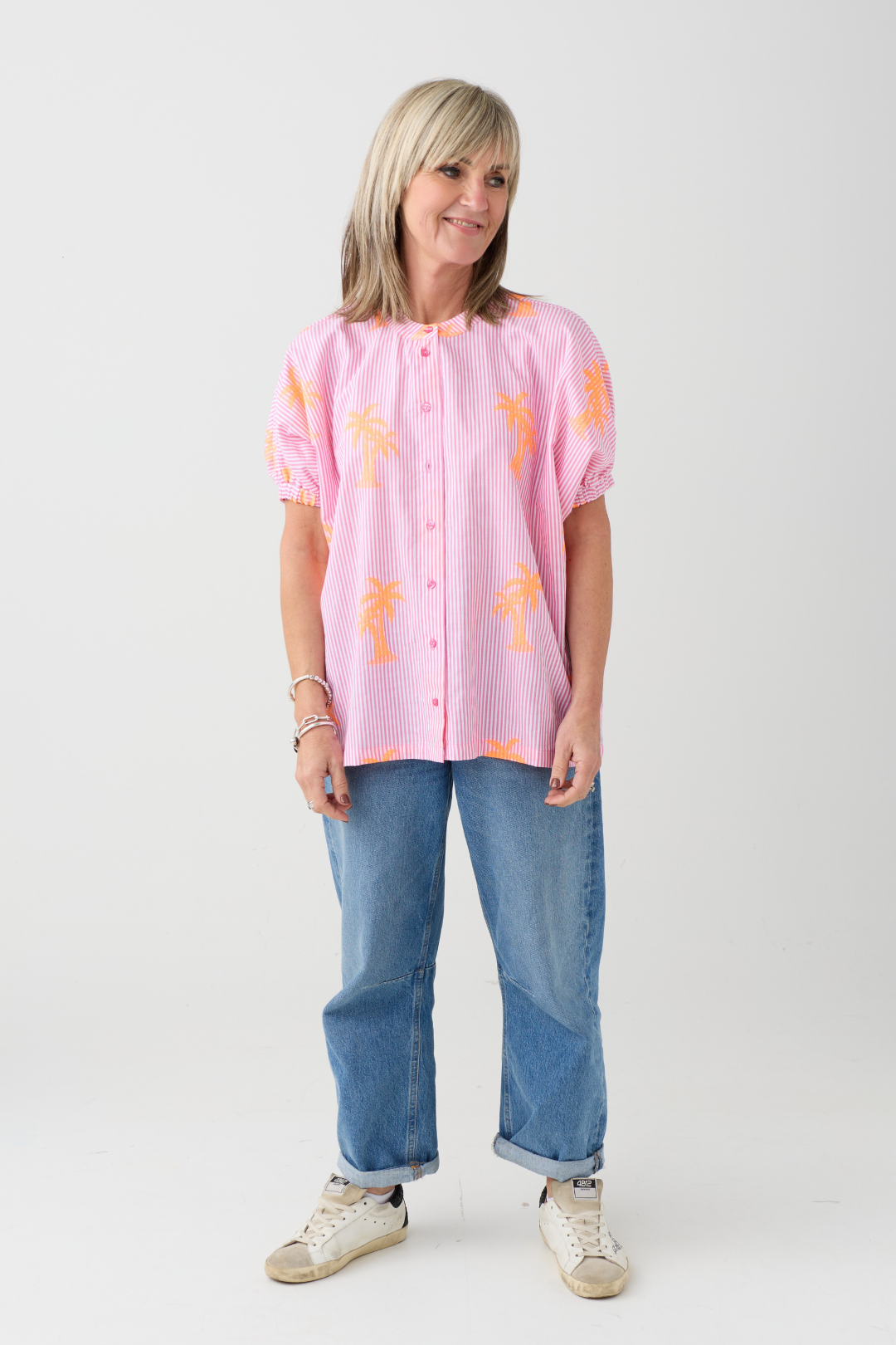 Milano Pink Stripe/ Neon Palm Tree Blouse