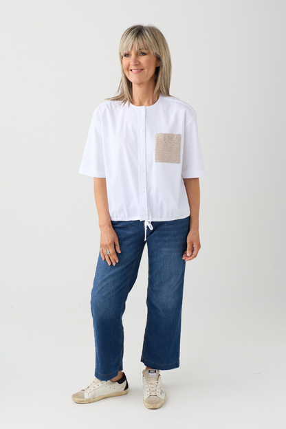 Margittes White/Taupe Pocket Blouse