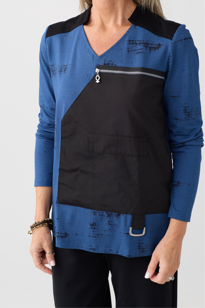 My Soul Blue/Black Print Zip Top 0219