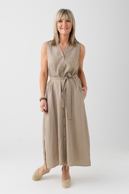 Humility BRITANY Taupe Stripe Sleeveless Dress