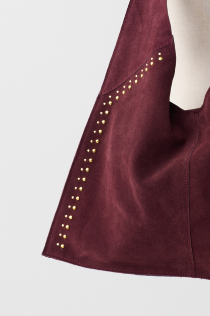 Berry Suede Shopper Bag w/Side Studs