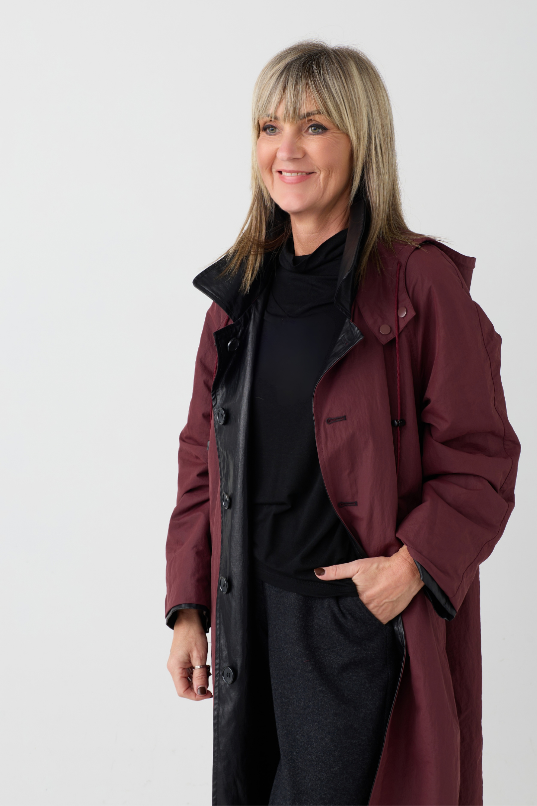 el2 Black/Wine Reversible Trench Coat 6024