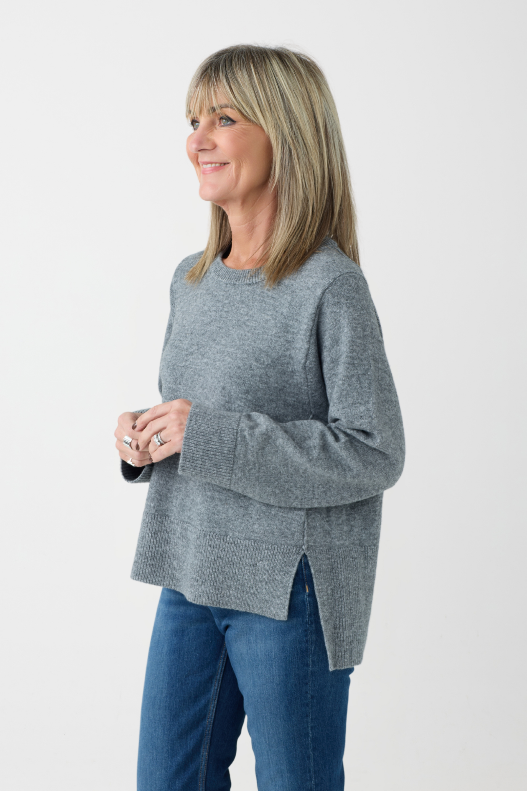 Oui Grey Stepped Hem Jumper