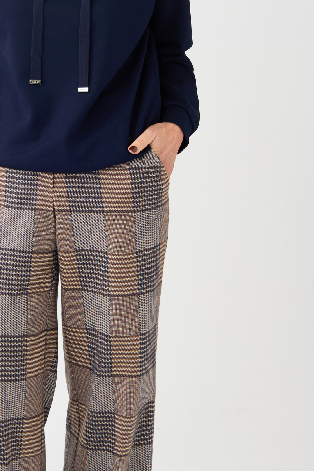 Brax Maine Brown/Blue Check Wide Leg Trouser