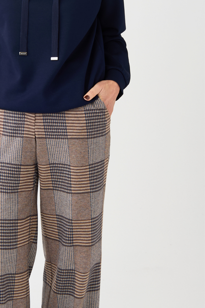 Brax Maine Brown/Blue Check Wide Leg Trouser
