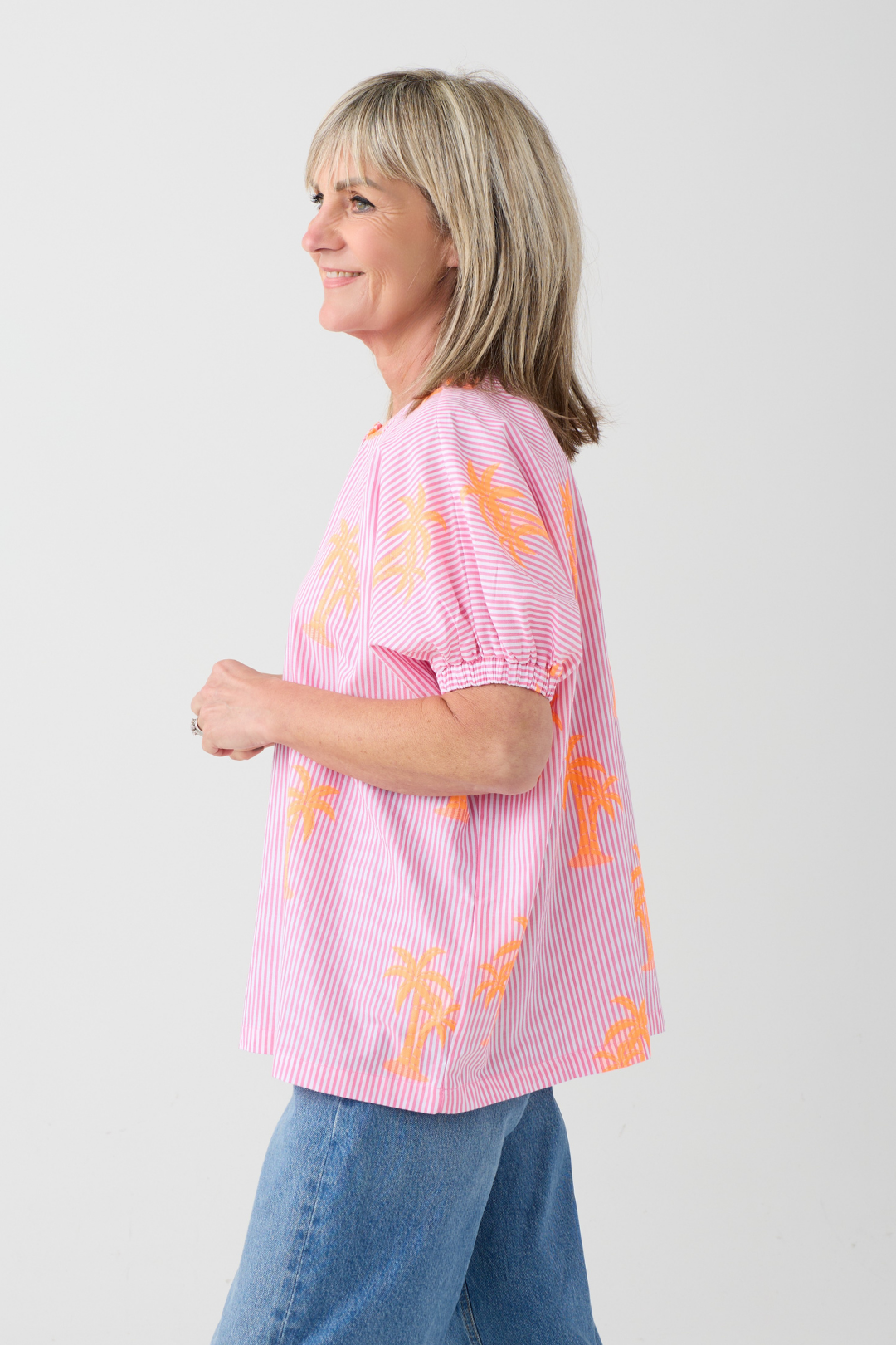 Milano Pink Stripe/ Neon Palm Tree Blouse