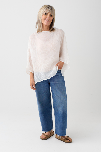 el2 White Oversized Crinkle Top 1099