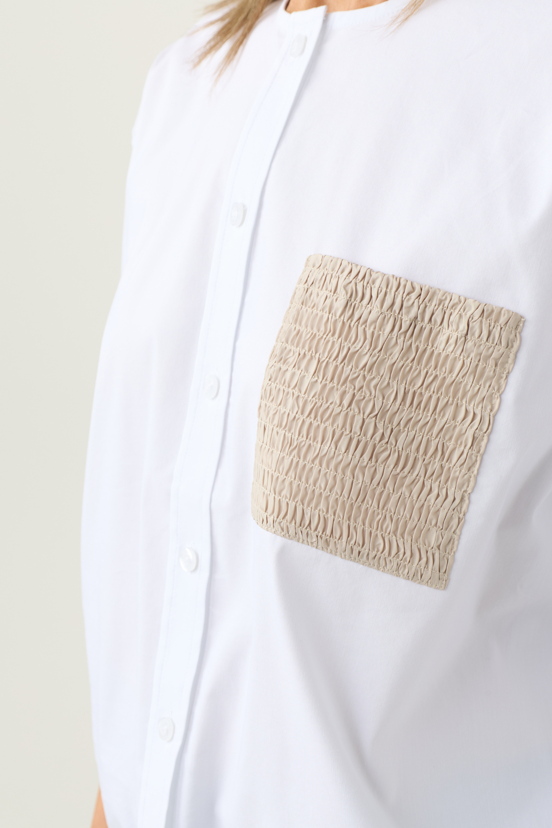 Margittes White/Taupe Pocket Blouse