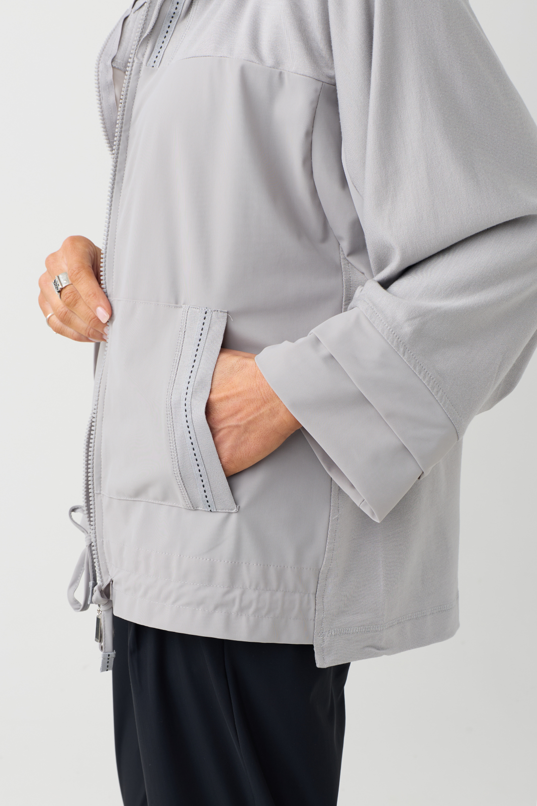 Naya Taupe/Black Stitching Hooded Jacket