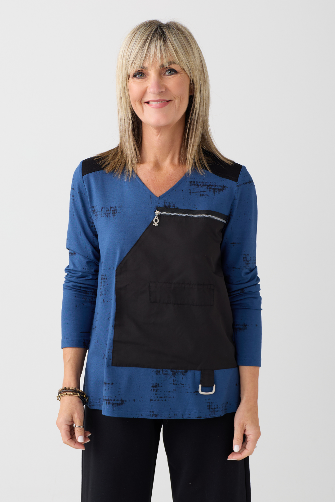 My Soul Blue/Black Print Zip Top 0219