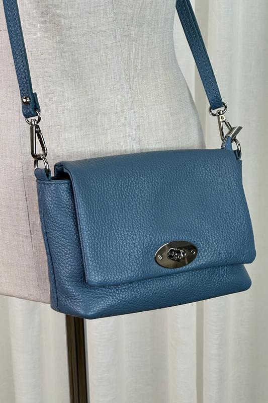 Blue Moda Leather Crossbody Bag