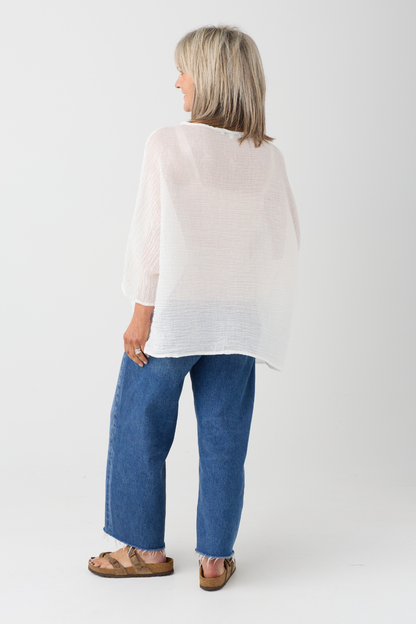 el2 White Oversized Crinkle Top 1099