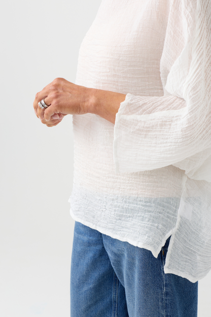 el2 White Oversized Crinkle Top 1099