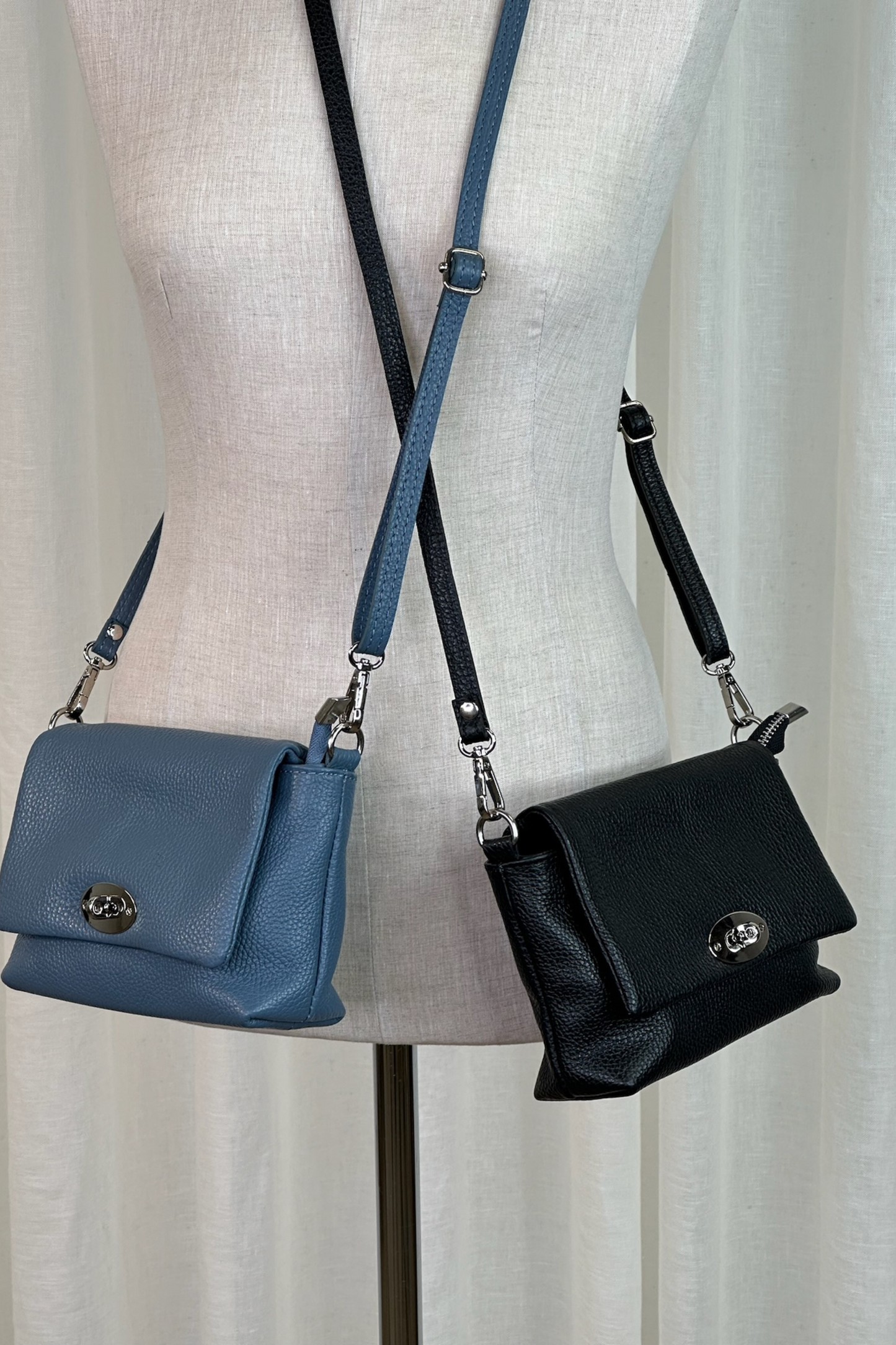 Blue Moda Leather Crossbody Bag