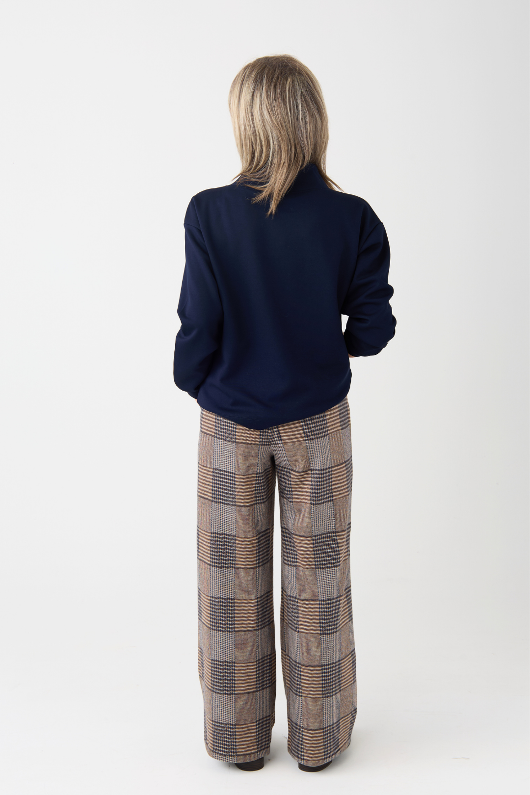 Brax Maine Brown/Blue Check Wide Leg Trouser
