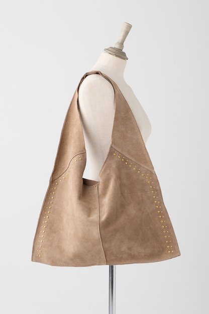 Taupe Suede Shopper Bag w/Side Studs
