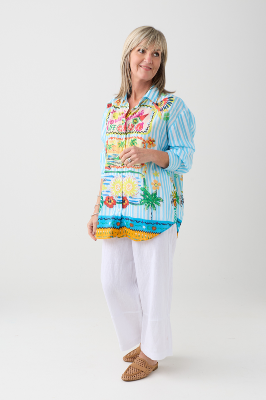Palme Aqua Stripe Paradise Life Shirt