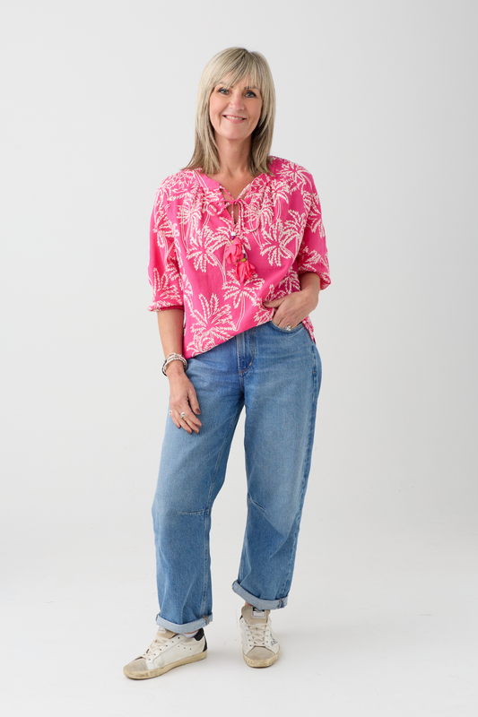 Milano Pink Print Raglan Sleeve Blouse