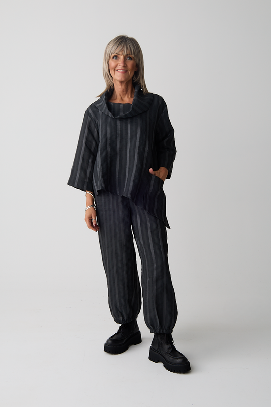 Ozai n Ku Black Stripe Asymmetric Top