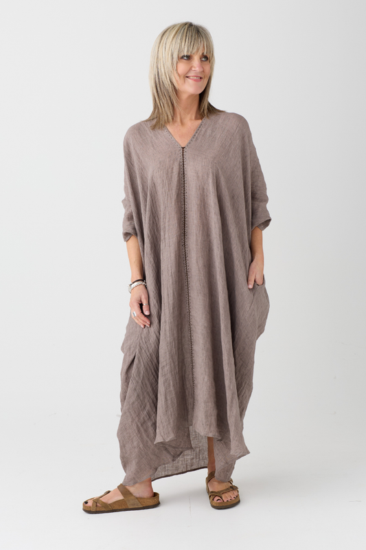el2 Taupe Linen Tunic Dress 3013